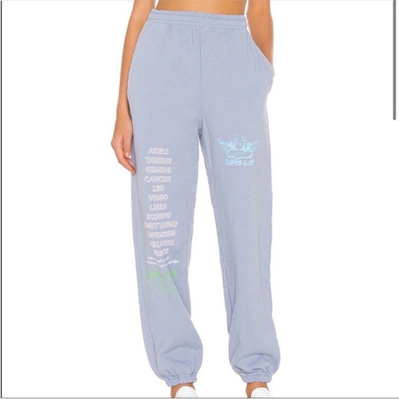 Boys Lie Word Vomit Fleece Jogger Sweatpants Zodiac Astrology Comfy Blue Gray M - Picture 1 of 14